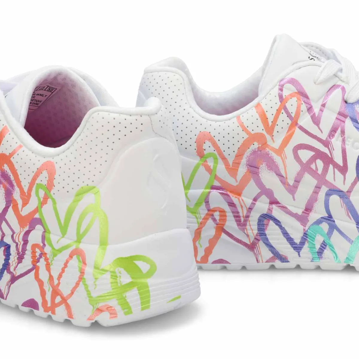 Skechers Uno Lite Goldcrown Rainbow Foil Heart Girls|Kids Sneakers And Athletic